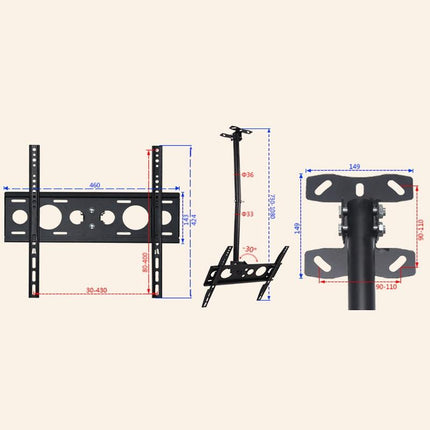Adjustable Single Screen Tv Wall / Ceiling Mount - 26-60 Inch 0.5-1M Range