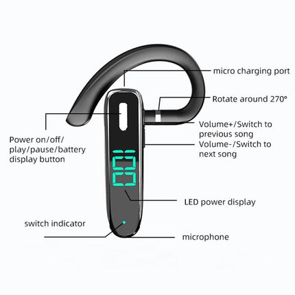 5.3 Bluetooth Business Ear-Hook Earphone With Mic - K50