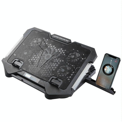 5-Fan Laptop Cooling Pad With Adjustable Stand And Phone Holder