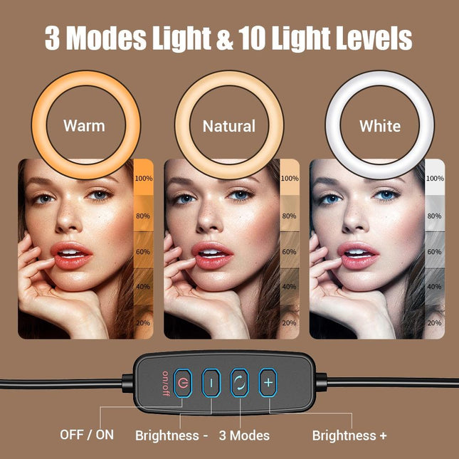 Foldable 10 Led Ring Light With Swing Arm Stand & Phone Holder