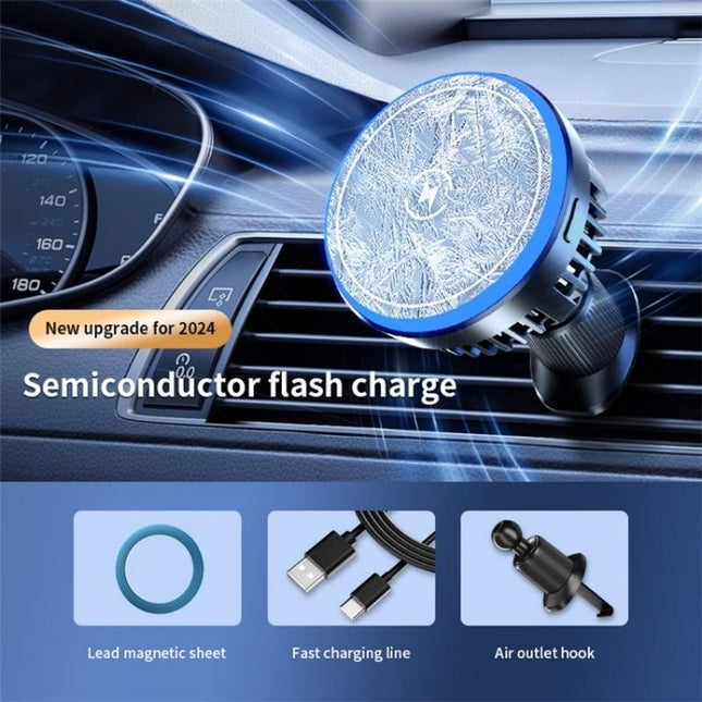 Wireless Magnetic Car Vent Charger With Colourful Light - Phone Charging Stand