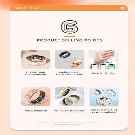 Smart Ring With Heart Rate Blood Oxygen Sleep Monitoring - Rose Gold Size 8