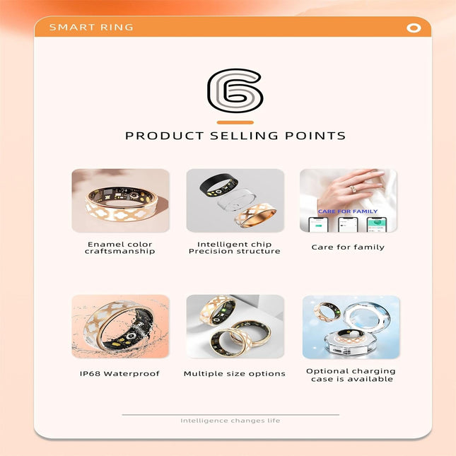 Smart Ring With Heart Rate Blood Oxygen Sleep Monitoring - Rose Gold Size 9