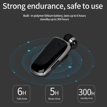 Wireless Bluetooth In-Ear Earphone With Vibrating Alert And Hands-Free Clip - Blue