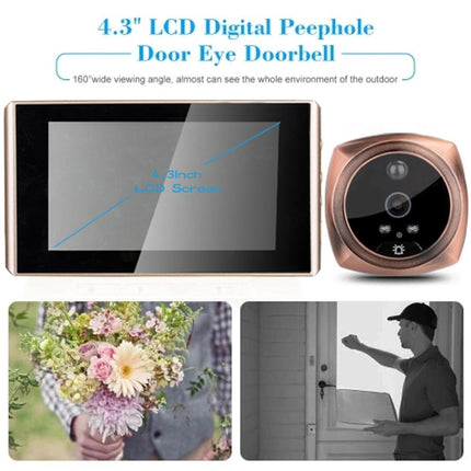 4.3 Digital Doorbell With Lcd Screen And Peephole Viewer - Gold
