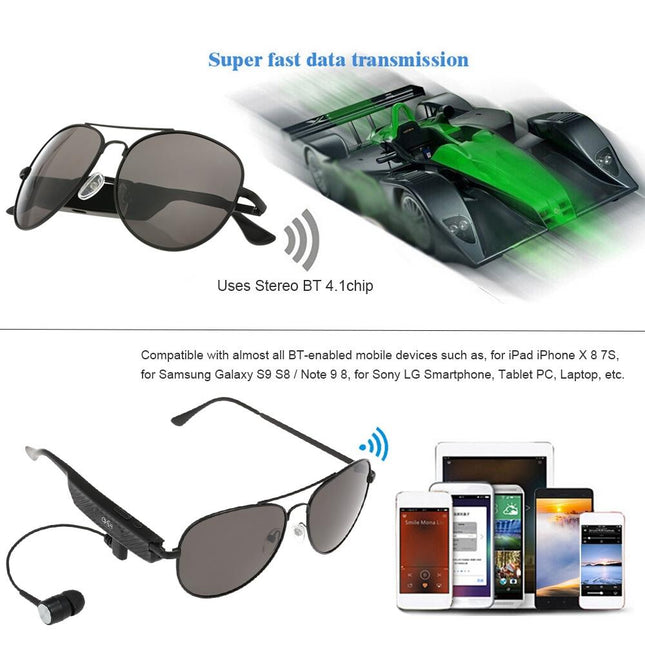 Wireless Bluetooth Sunglasses With Music Earphones And Mic