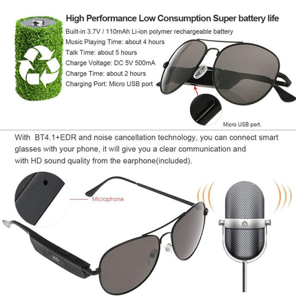 Wireless Bluetooth Sunglasses With Music Earphones And Mic
