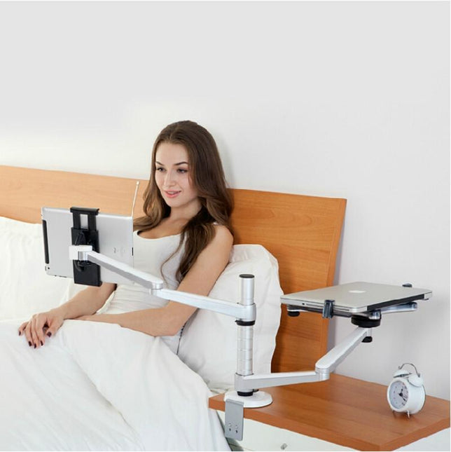 Adjustable Aluminum Double Arm Tablet Stand - Universal Rotation