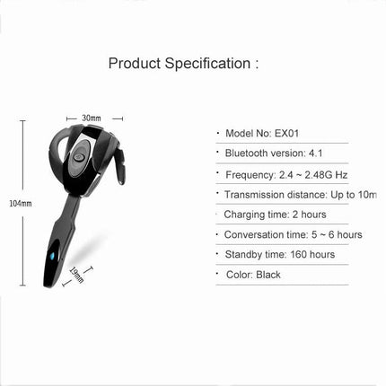 Business Bluetooth 5.0 Earphone With Hanging Ear Design - Black