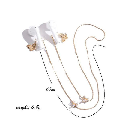 Wireless Earphone Anti-Lost Chain With Zircon Butterfly Necklace - Golden