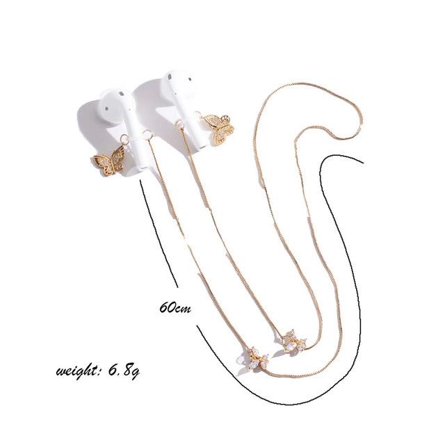 Wireless Earphone Anti-Lost Chain With Zircon Butterfly Necklace - Golden