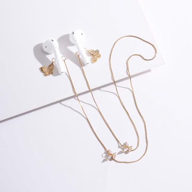 Wireless Earphone Anti-Lost Chain With Zircon Butterfly Necklace - Golden