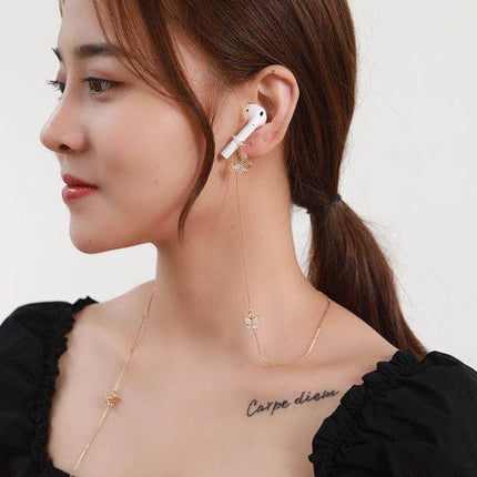 Wireless Earphone Anti-Lost Chain With Zircon Butterfly Necklace - Golden