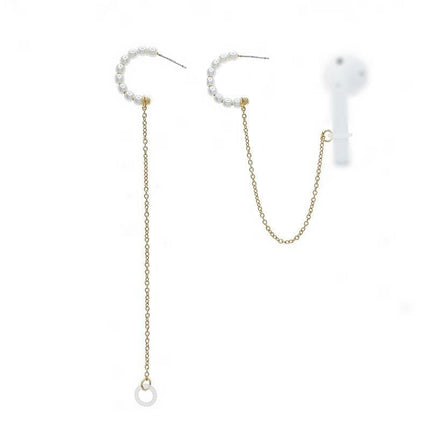 3-Piece Bluetooth Headset With Anti-Lost C-Type Earring Chain - Silver Pearl