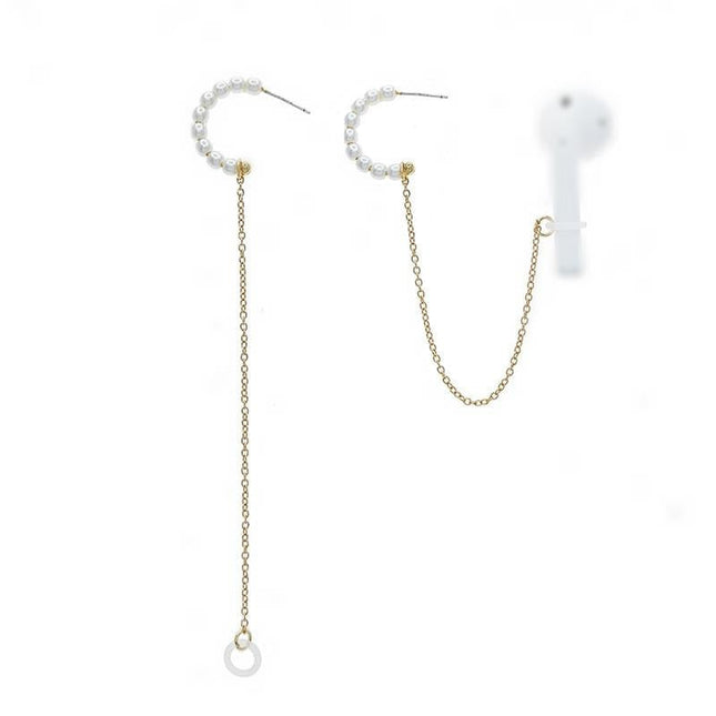 3-Piece Bluetooth Headset With Anti-Lost C-Type Earring Chain - Silver Pearl