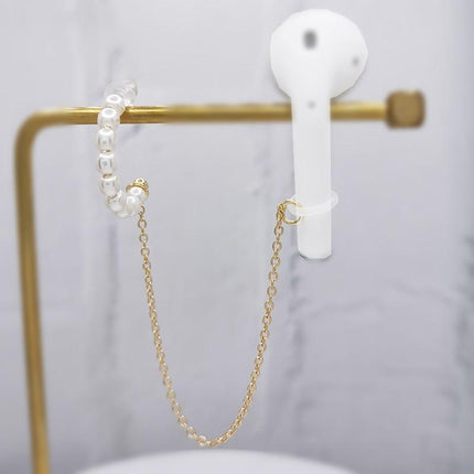 3-Piece Bluetooth Headset With Anti-Lost C-Type Earring Chain - Silver Pearl