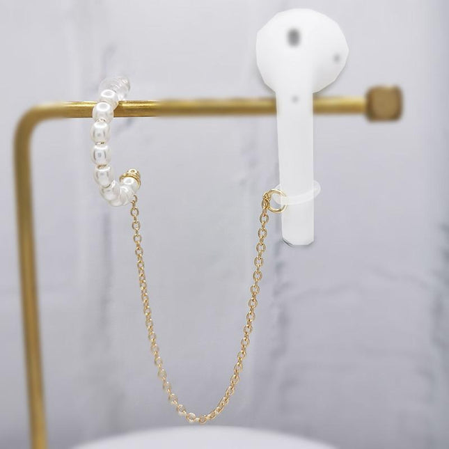 3-Piece Bluetooth Headset With Anti-Lost C-Type Earring Chain - Silver Pearl