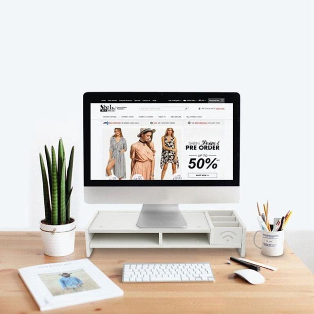 Versatile Desktop Monitor Stand - Sturdy Wood Riser For Laptop Notebook Tv