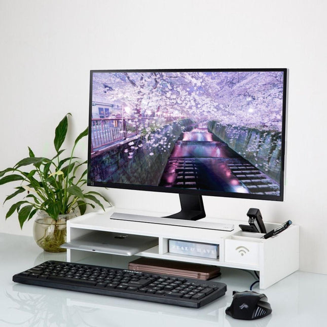 Versatile Desktop Monitor Stand - Sturdy Wood Riser For Laptop Notebook Tv