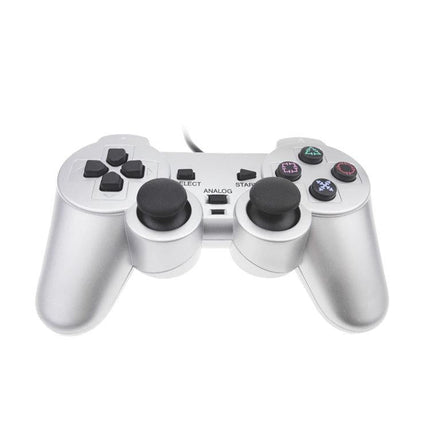 Silver Fuel Injection Gamepad For Ps2 With Dual Motor Vibration
