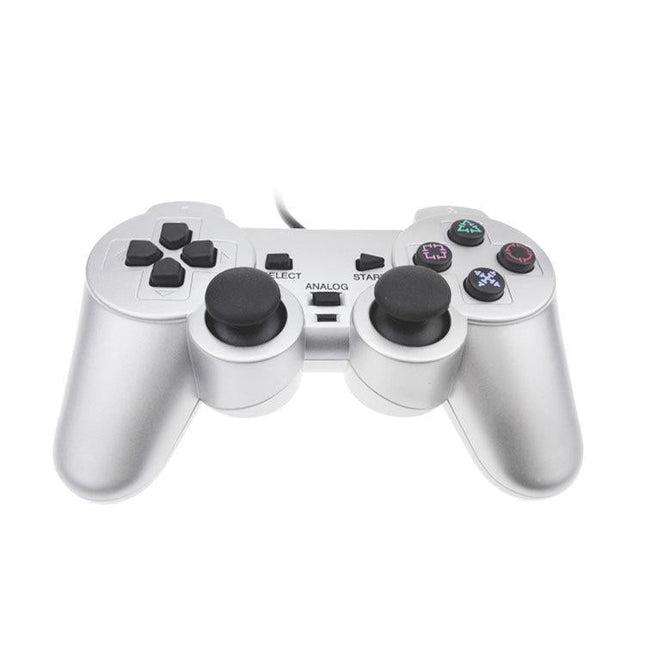 Silver Fuel Injection Gamepad For Ps2 With Dual Motor Vibration