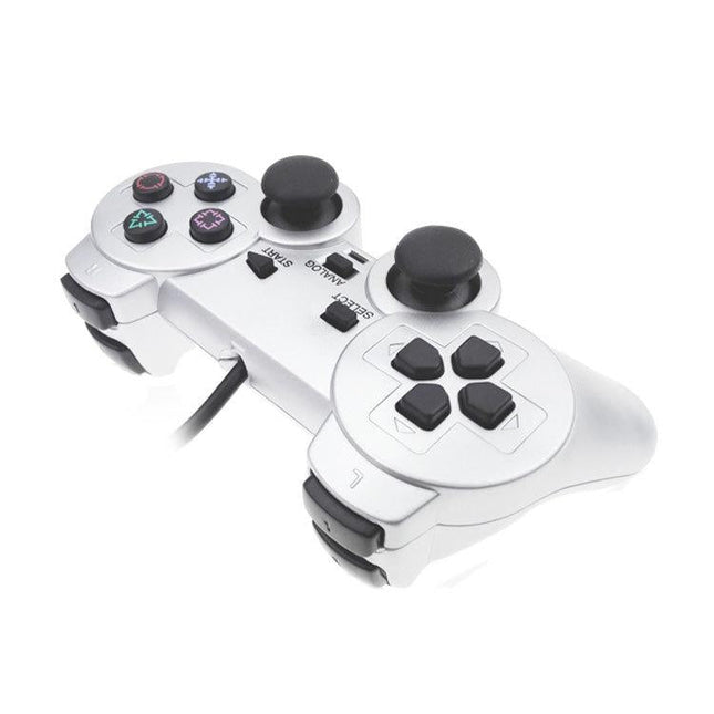 Silver Fuel Injection Gamepad For Ps2 With Dual Motor Vibration