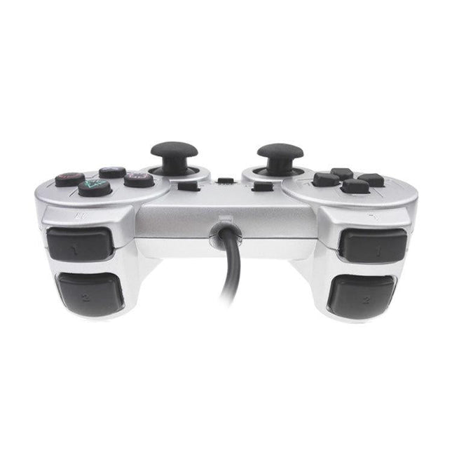 Silver Fuel Injection Gamepad For Ps2 With Dual Motor Vibration