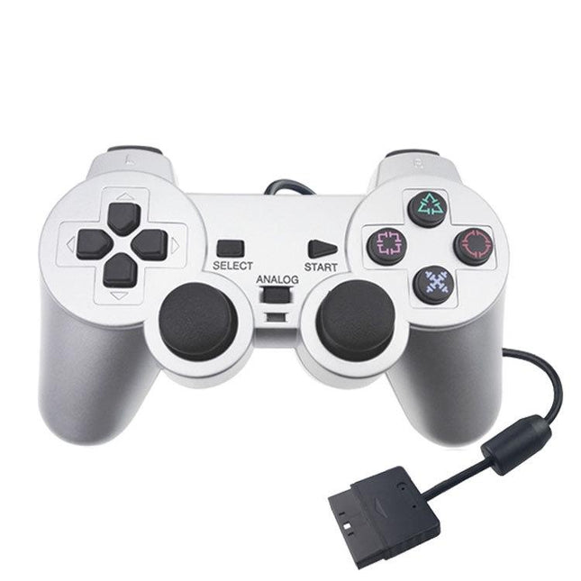 Silver Fuel Injection Gamepad For Ps2 With Dual Motor Vibration