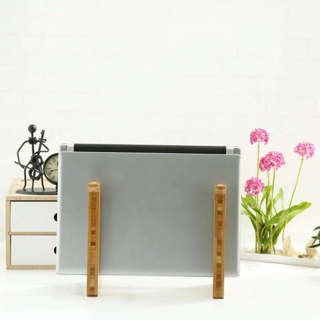 Bamboo Wood Desktop Storage Rack For Computers And Tablets