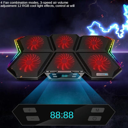 6-Fan Adjustable Rgb Laptop Cooling Base