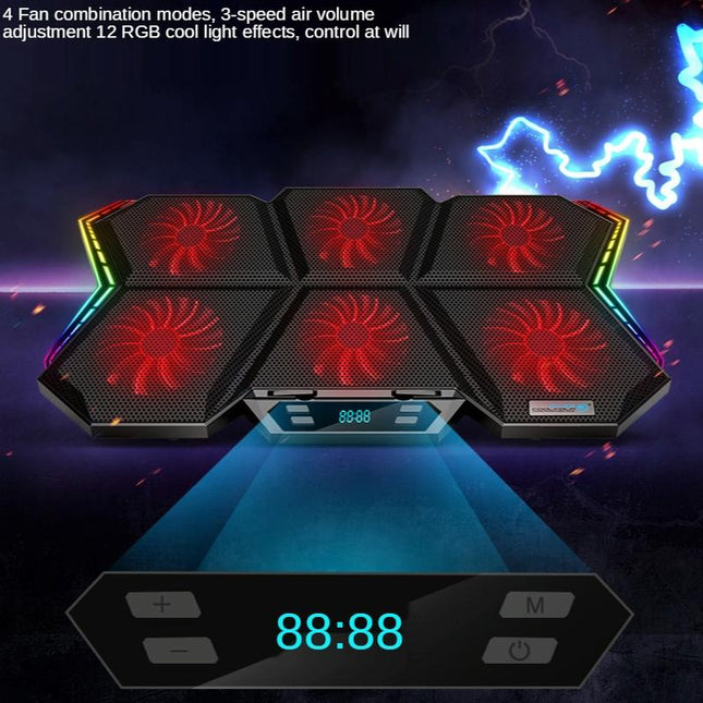 6-Fan Adjustable Rgb Laptop Cooling Base