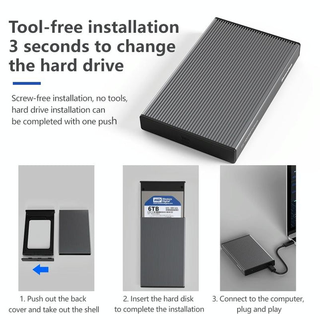 Portable 2.5 Sata Ssd Enclosure With Usb3.0 - Tool-Free