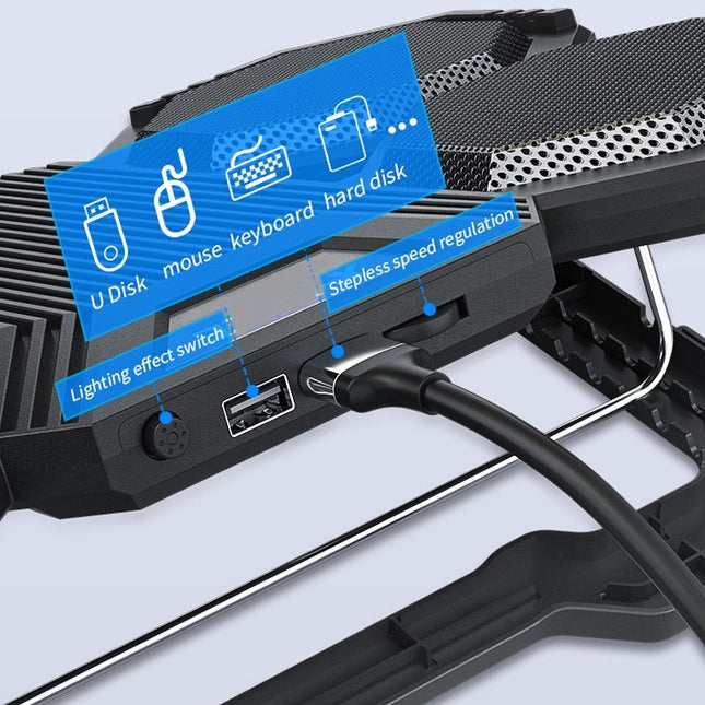 Usb Fan Stand With Phone Holder And Blue Light - 6 Fans