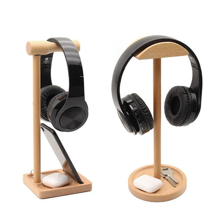 Solid Wood Desktop Headset Display Stand - Elegant Design