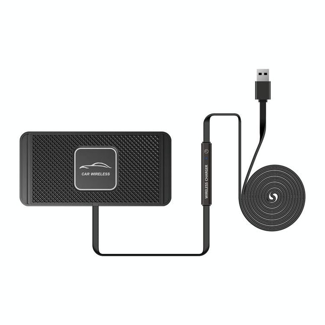 15W Car Wireless Charger With Anti-Skid Mats And 1M Usb Cable - Black