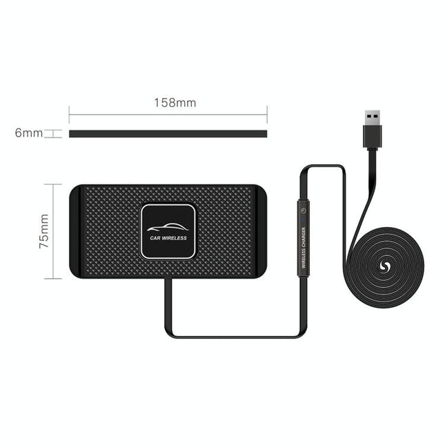 15W Car Wireless Charger With Anti-Skid Mats And 1M Usb Cable - Black