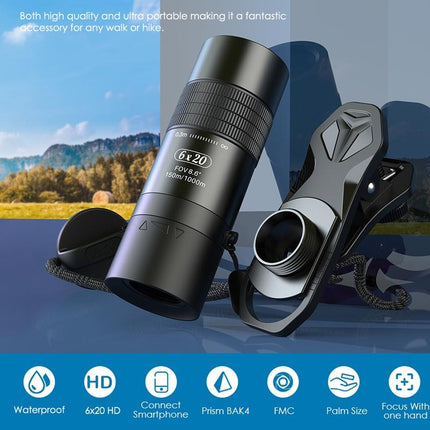 Closest Focus Monocular For Smartphones - 6X Optics Lens - 0.3M - Black