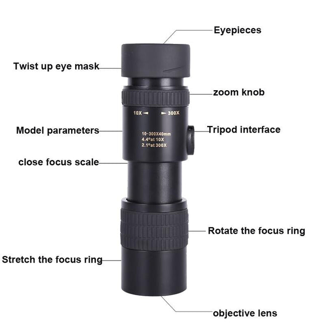 High Definition Monocular Telescope - 10-300X40 Bak4 Prism