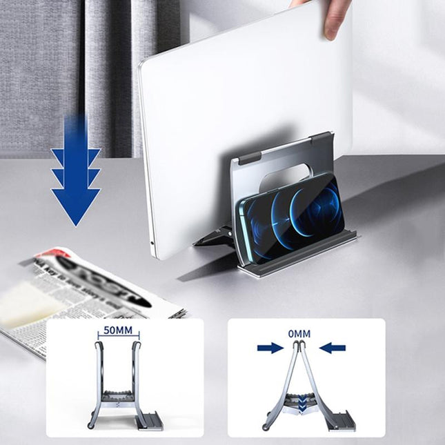 Grey H-Type Alloy Laptop Storage Rack - Automatic Gravity