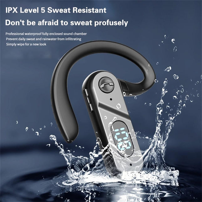 V28 Bluetooth Voice Control Earphone - Black Digital Display Single Ear