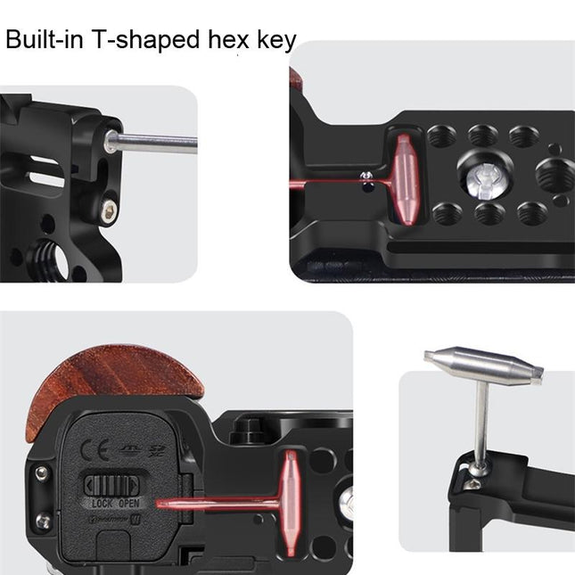 Wooden Handle Alloy Rabbit Cage For Sony Zv-E10 Camera - Black