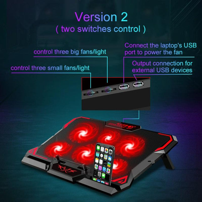 6-Fan Usb Gaming Laptop Cooler With Ports