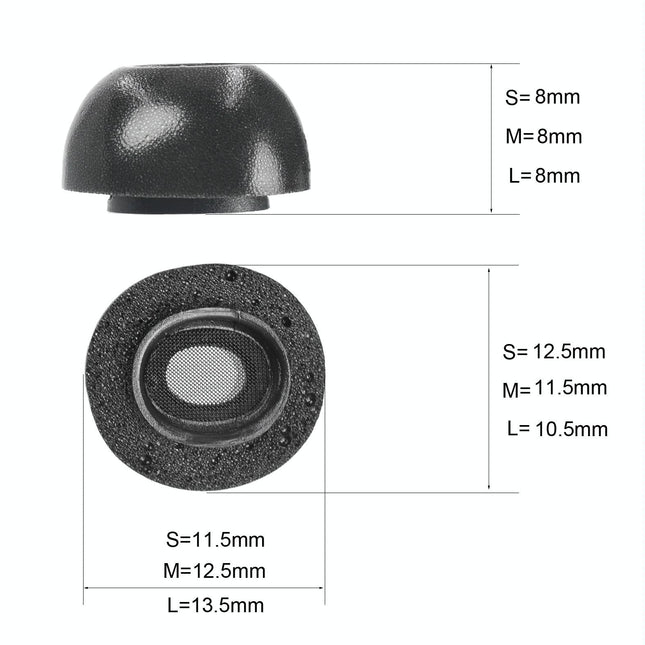 2-Pack Memory Foam Ear Tips For Tws Airpods Pro - Black Large