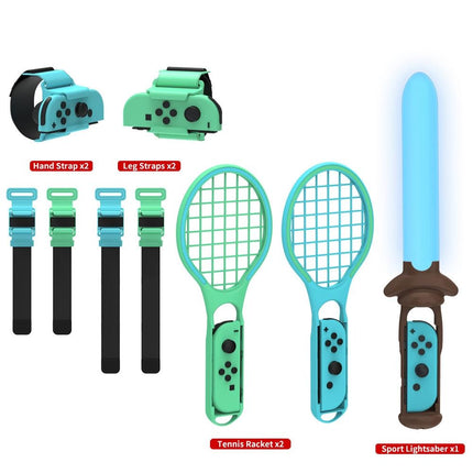 7-In-1 Sports Set For Nintendo Switch Lightsaber Leg Strap Tennis Racket Wrist Strap