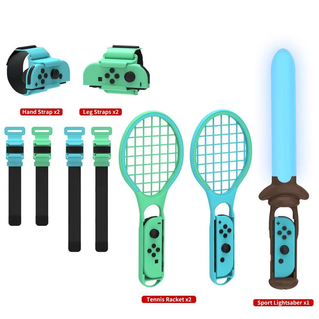 7-In-1 Sports Set For Nintendo Switch Lightsaber Leg Strap Tennis Racket Wrist Strap