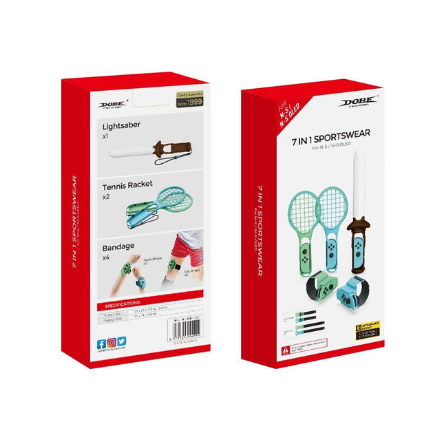 7-In-1 Sports Set For Nintendo Switch Lightsaber Leg Strap Tennis Racket Wrist Strap