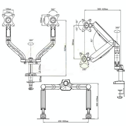 Double Screen Desktop Monitor Bracket - Air Pressure Lift