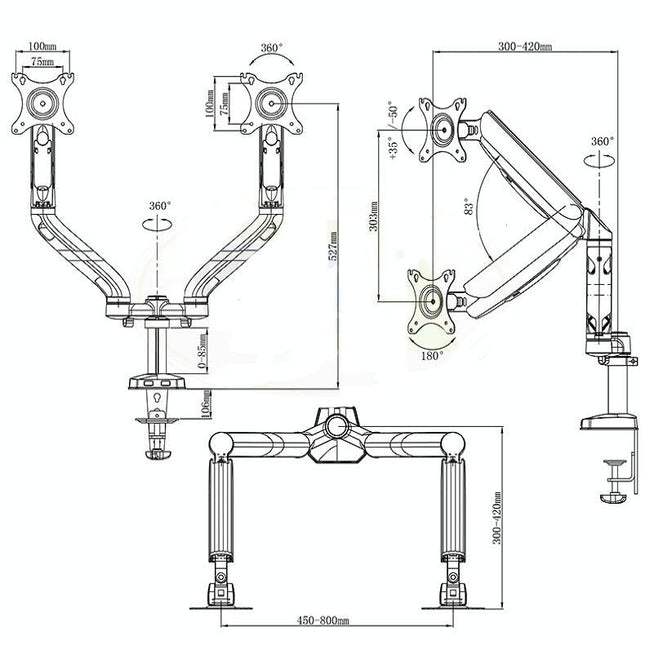 Double Screen Desktop Monitor Bracket - Air Pressure Lift