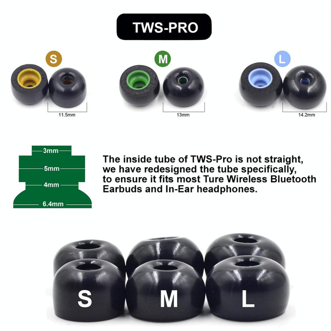 6-Pack Memory Foam Earplugs For Tws Wireless Headsets - Large