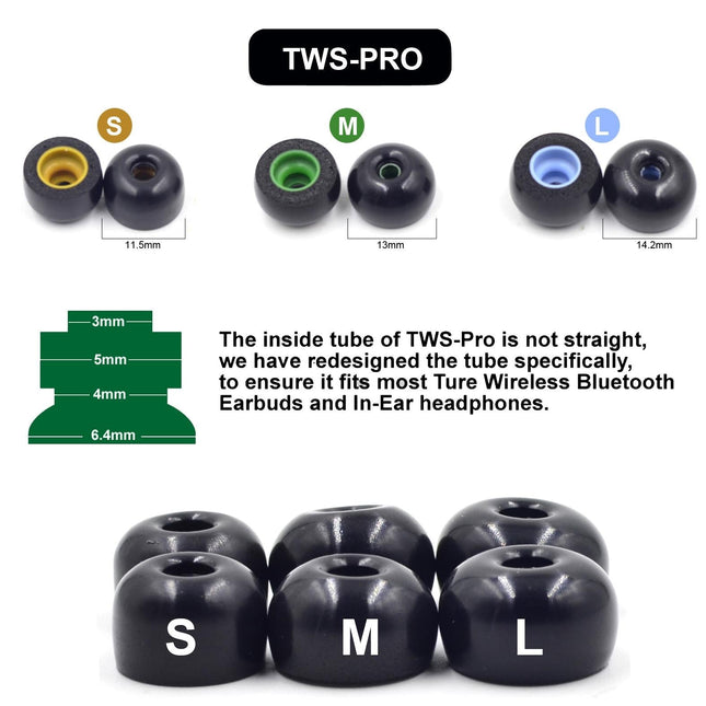 6-Pack Memory Foam Earplugs For Tws Headsets - Medium
